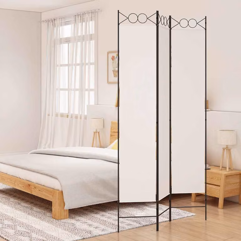 Divisorio a 3 Pannelli vidaXL in Tessuto Bianco L: 120 cm, H: 220 cm
