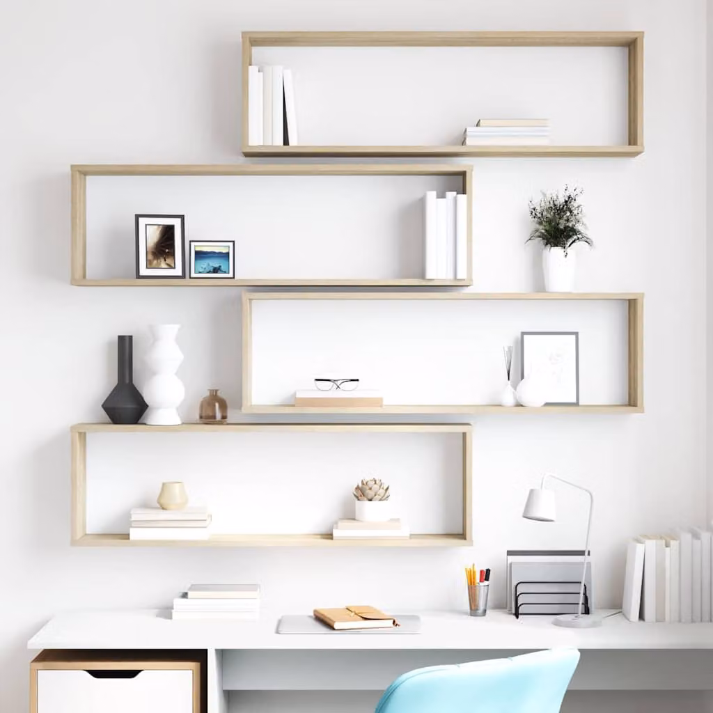 Set di 4 mensole a cubo da parete vidaXL in legno MDF color rovere, L 100 cm x P 30 cm x H 15 cm