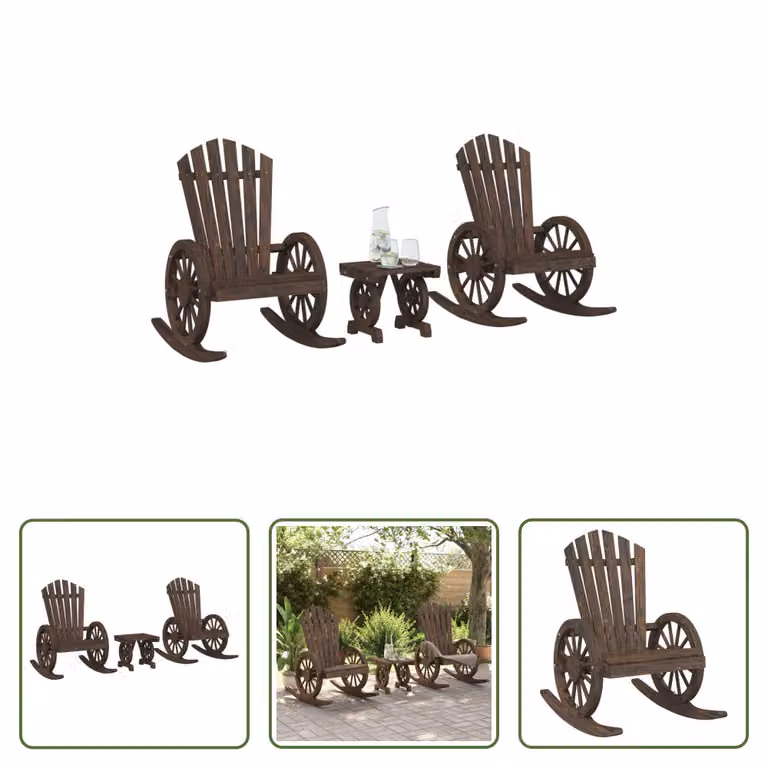 The Living Store Set di 3 pezzi da giardino in legno massiccio di abete. Set salotto da giardino in legno massiccio di abete