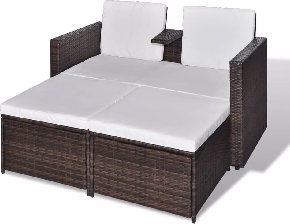 Set Mobili da Giardino 4 pz con Cuscini in Polyrattan Marrone