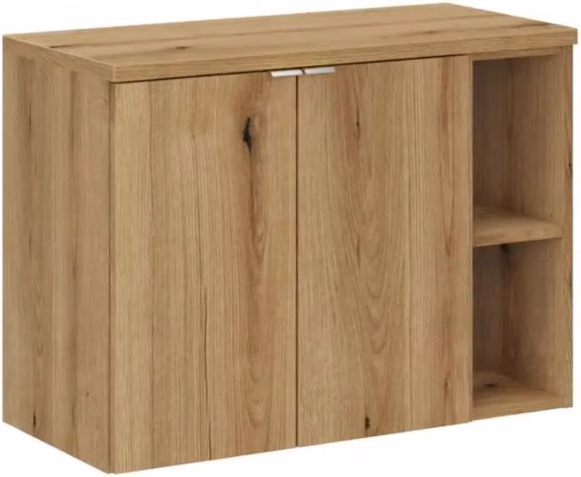 Set bagno sospeso VANO effetto quercia 80cm: mobile sottolavabo con ante + nicchie a vista + piano per lavabo