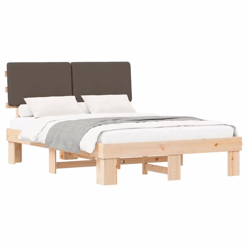 Letto moderno vidaXL in pino massello con testiera rivestita in tessuto beige L/P/H: 140 x 190 x 201 cm – 2
