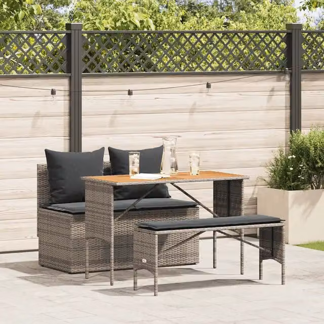 Set da Pranzo da Giardino 3 pz con Cuscini in Polyrattan Grigio 4104191