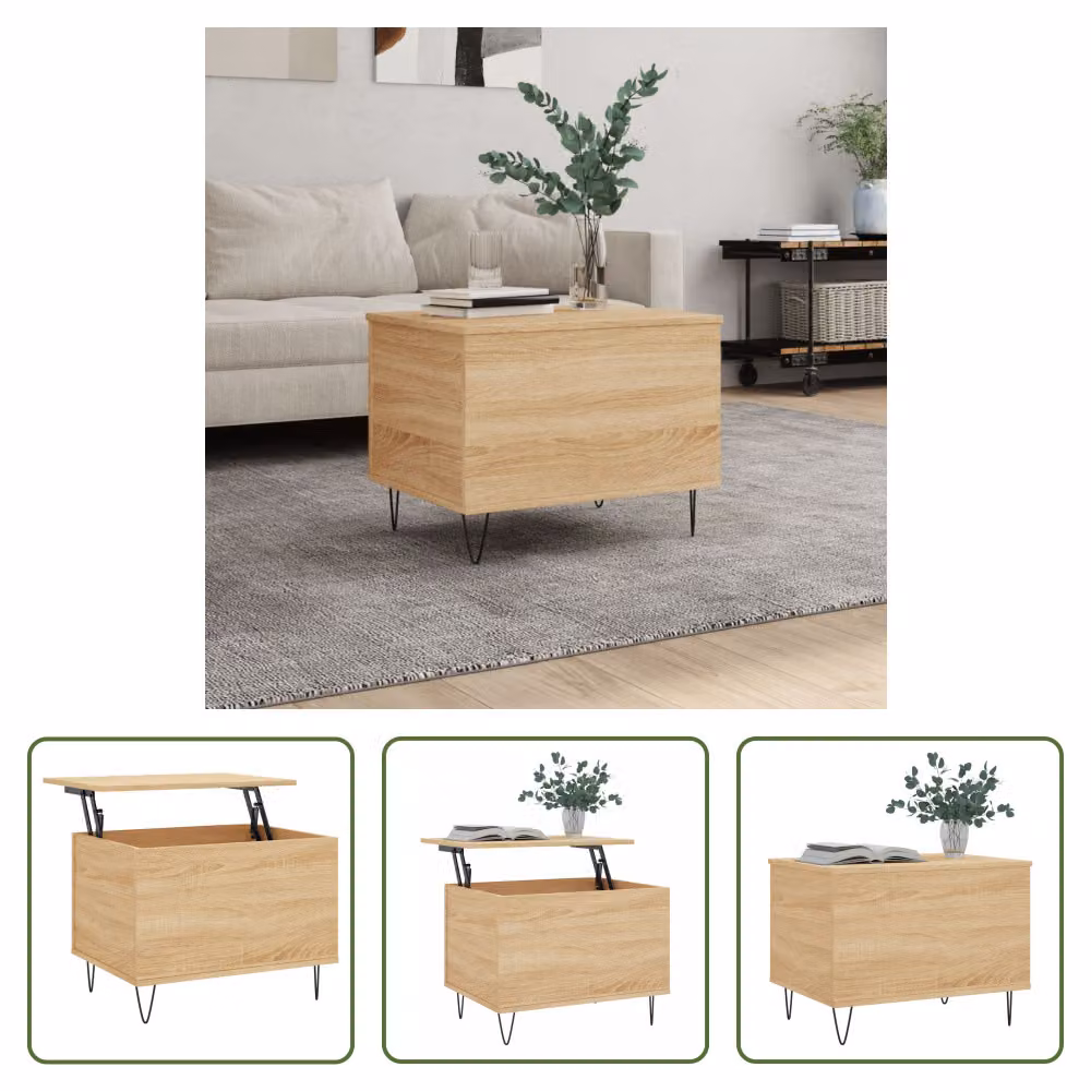 The Living Store tavolino in rovere Sonoma 60x44,5x45 cm materiale a base di legno