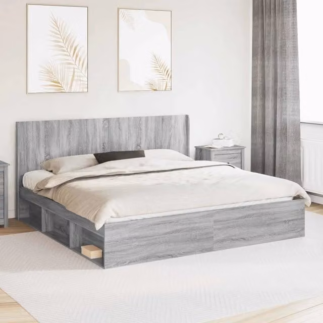 Letto con contenitore e testata Sonoma grigio DESIGN IN L/P/H: 140 x 200 x 206,5 cm