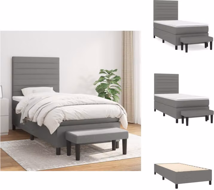 vidaXL Letto a molle con materasso grigio scuro 90x190 cm in tessuto - Letti & strutture letto
