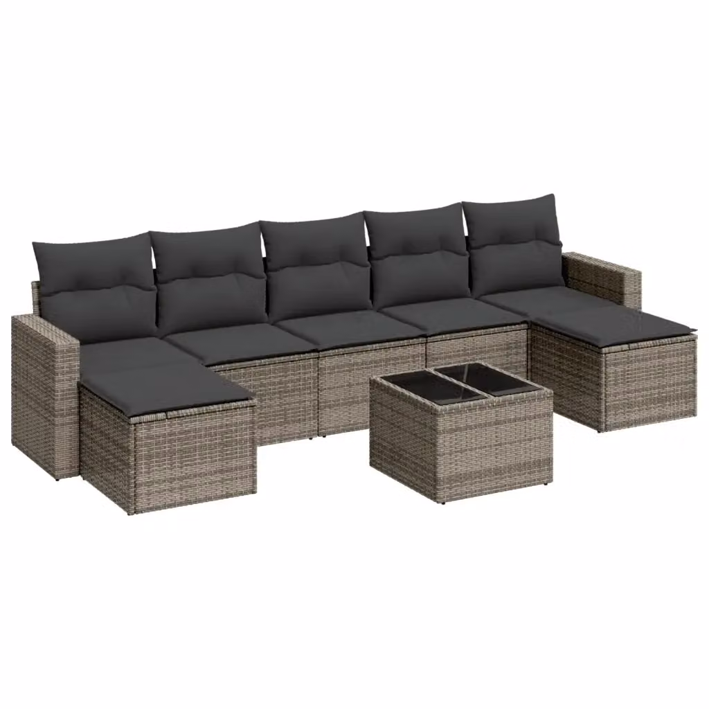 vidaXL Set Divano da Giardino 8 pz in Polyrattan Grigio con Cuscini e Tavolino – 2