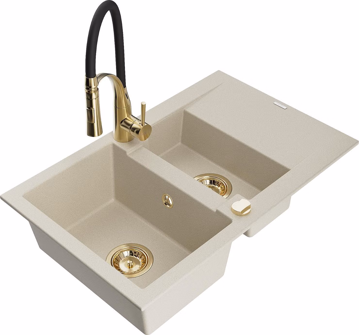 Mexen Gaspar lavello in granito a 1,5 vasca con sgocciolatoio e rubinetto da cucina Aster, beige - 6507-69-73450-57-G