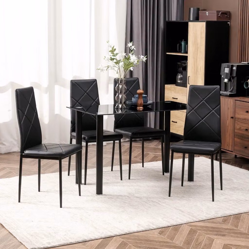 EasyComfort Set di 4 Sedie da Pranzo Moderne in Finta Pelle e Acciaio, Nero, L/P/H: 41 x 50 x 97 cm – 2