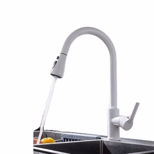 Miscelatore da cucina, design estraibile, superficie nichelata, CF04043WHWM Bianco