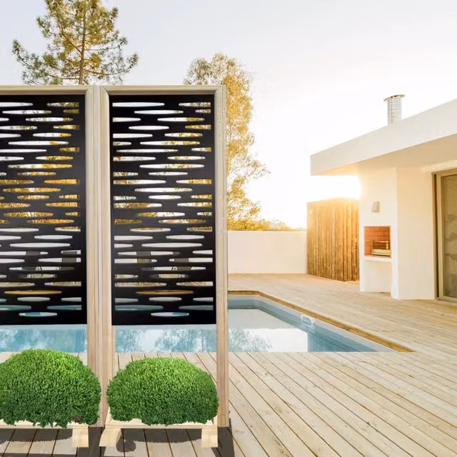 Paravento modulabile PUDDLE Signorbit in legno e PVC nero L/P/H: 70 x 50 x 190 cm