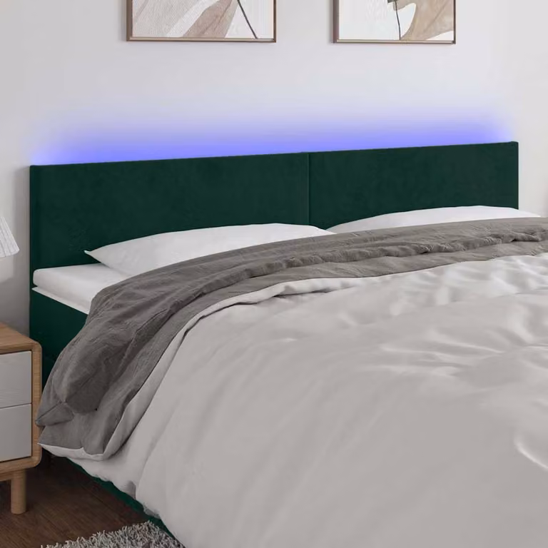 Testiera per letto vidaXL in velluto verde scuro con illuminazione LED e porta di ricarica USB, L: 180 cm, P: 5 cm, H: 78-88 cm