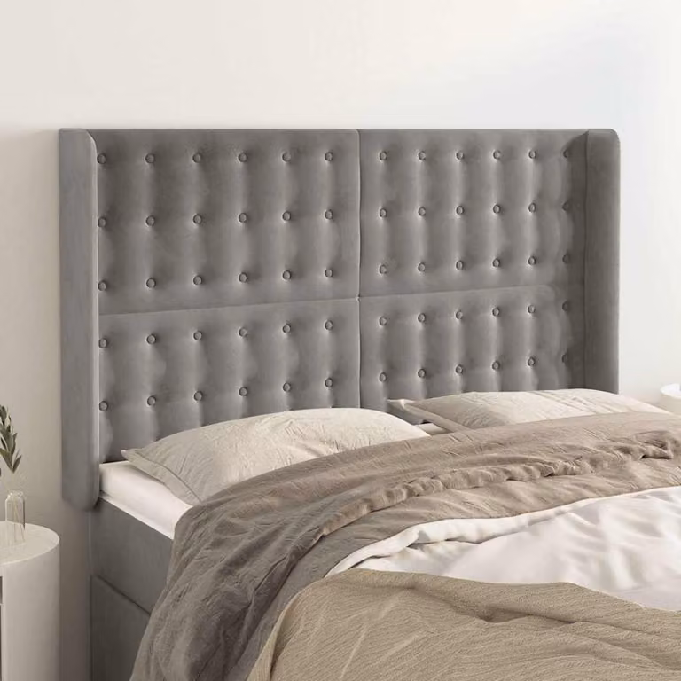 Testiera ad orecchio vidaXL in velluto grigio chiaro L: 147 cm, P: 16 cm, H: 118-128 cm