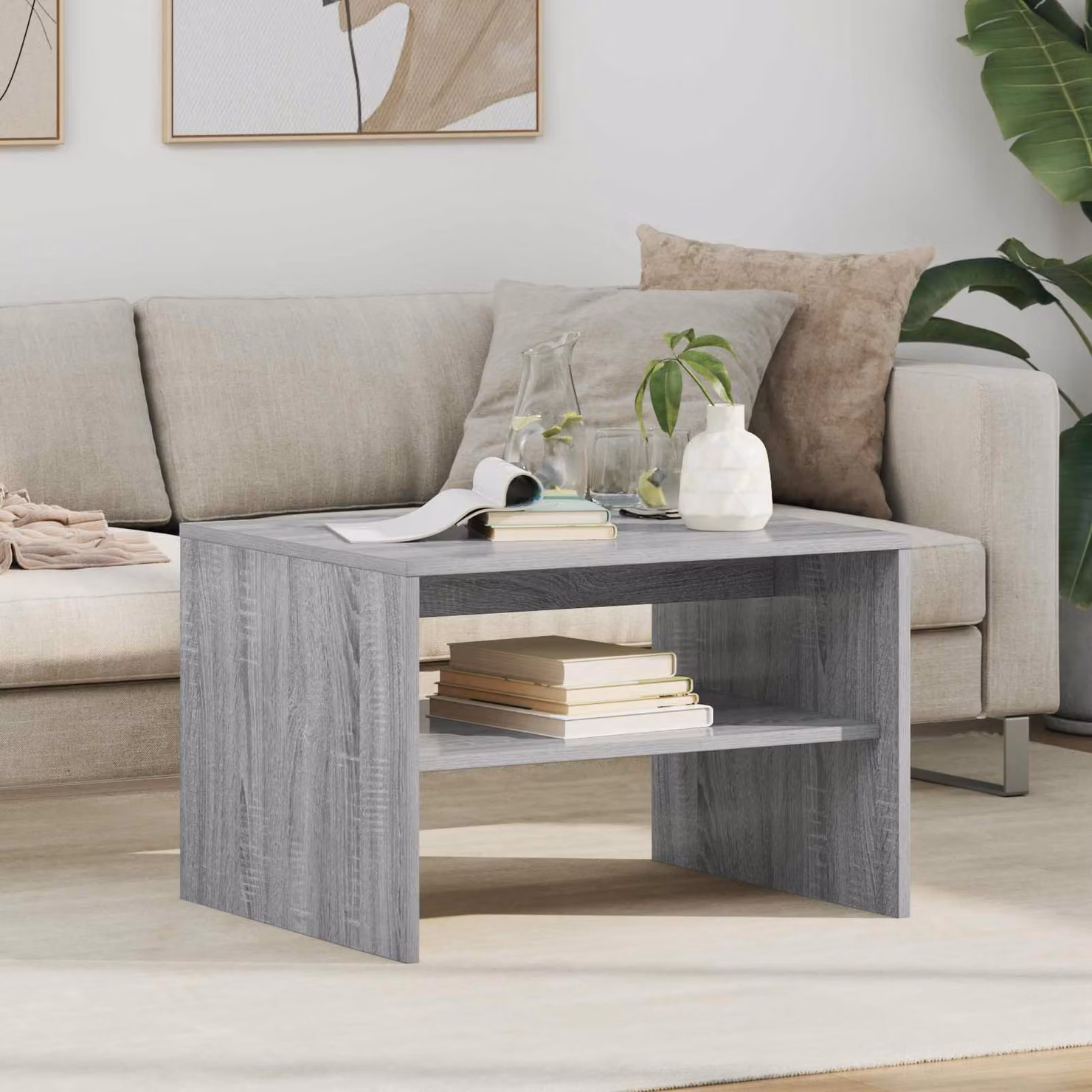 vidaXL Tavolino da salotto moderno rettangolare in MDF grigio L: 60 cm, P: 50 cm, H: 40 cm