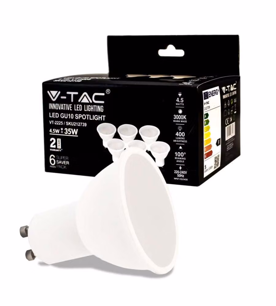 Faretto LED GU10 4.5W 100° Copertura Satinata 3000K (Box 6 Pezzi)