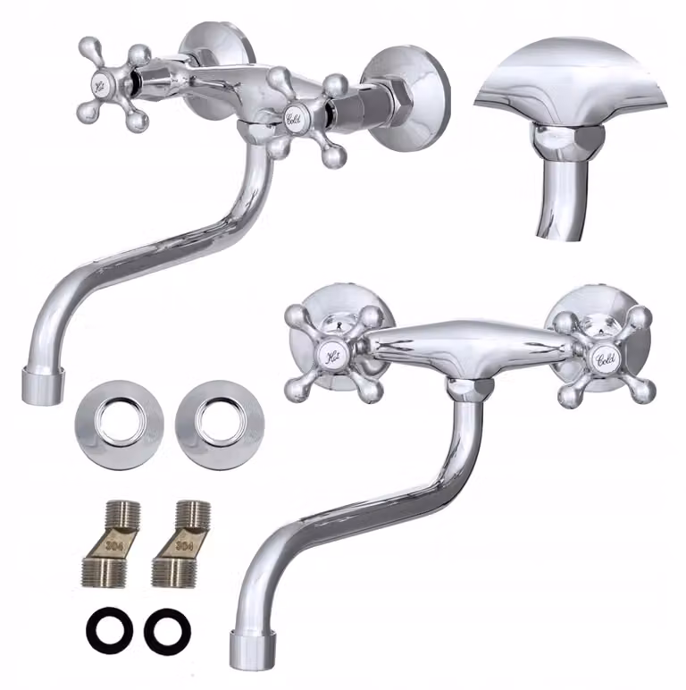 Granitan - Rubinetto da cucina - Rubinetto per lavello - Orientabile a 360° - Cartuccia in Vetroceramica - Cromo - Montaggio a parete - RETRO