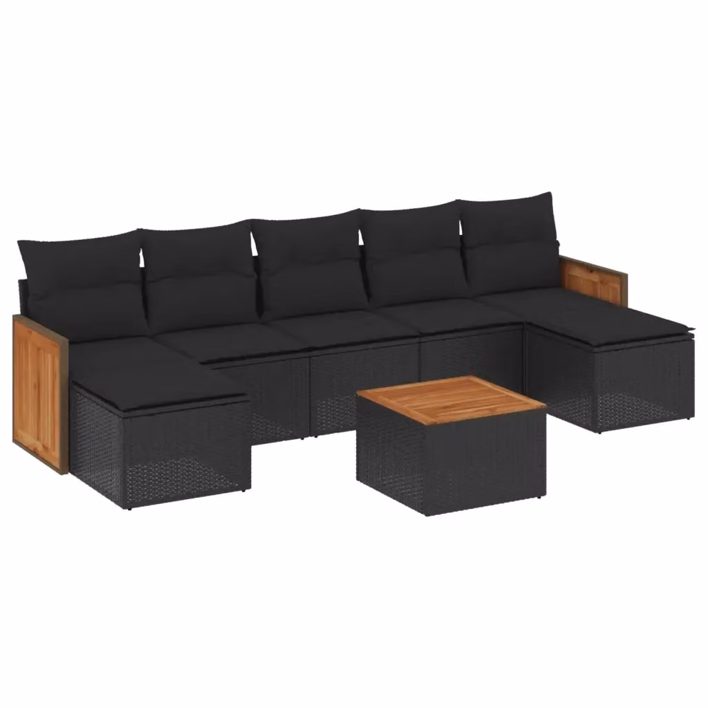 vidaXL Set Divani da Giardino a L in Polyrattan Nero con 8 Cuscini e Tavolino da Esterno – 2