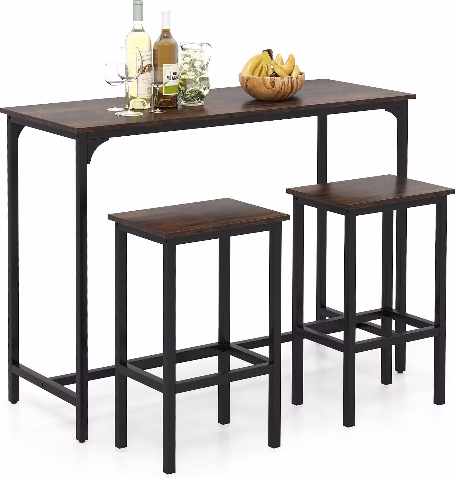 Set tavolo e sedie da bar, tavolo da pub rettangolare da 120 cm con 2 sgabelli, set da tavolo ad altezza bar con struttura in metallo e poggiapiedi, caffè