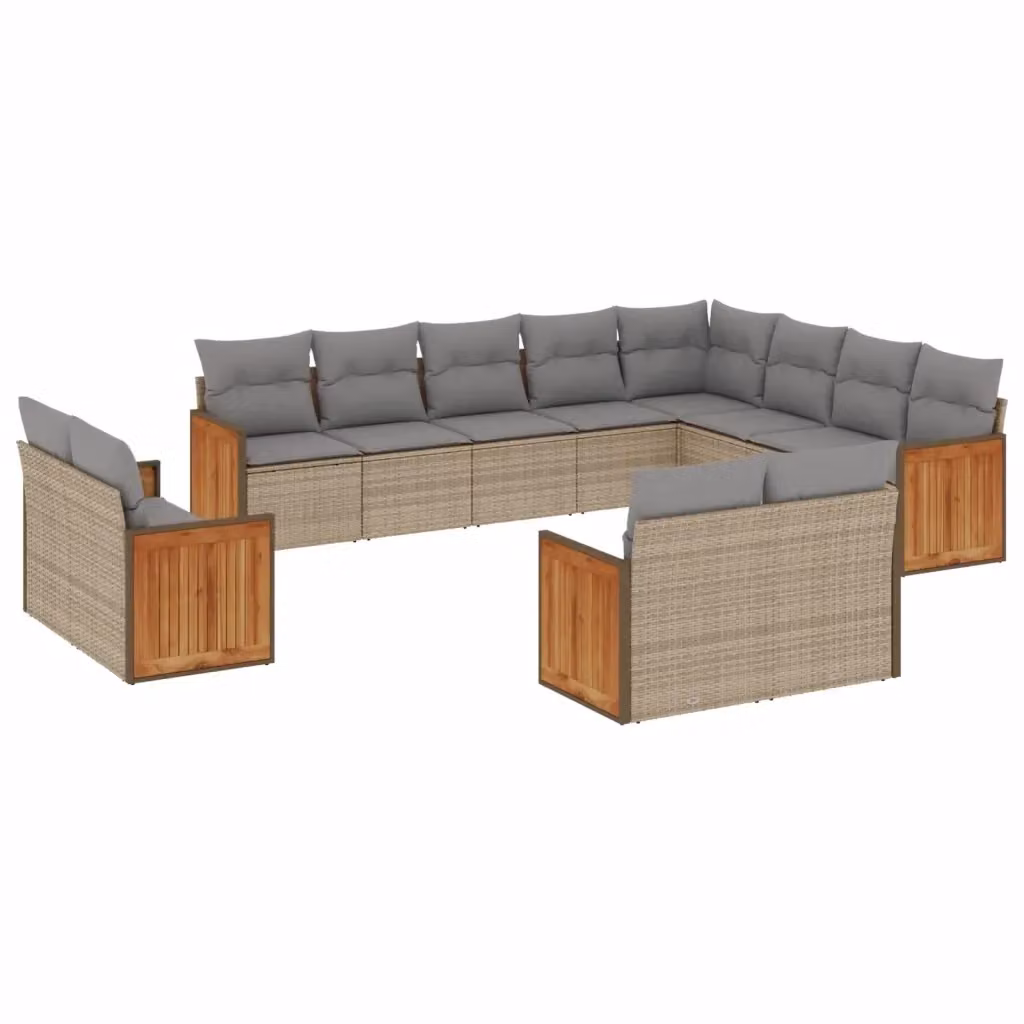 Set di Divani da Giardino a Forma di U vidaXL con Cuscini Beige e Struttura in Polyrattan e Metallo – 2