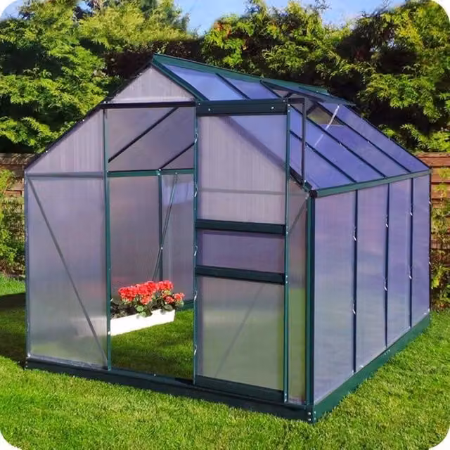 Serra Ezooza Tampella in policarbonato alveolare da 6 mm con fondamenta, finestre e grondaia, colore verde e trasparente, L: 250 cm, P: 190 cm, H: 205 cm