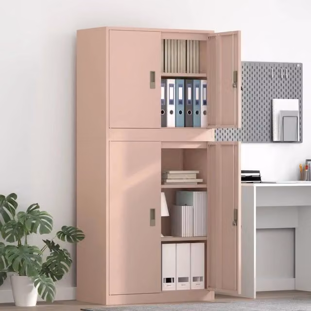 Set di 2 armadi vidaXL in metallo rosa con ante a battente e serratura, L/P/H: 80 x 40 x 175 cm – 1