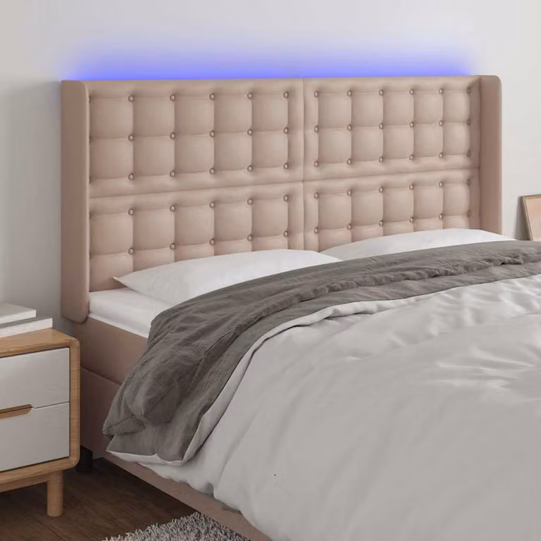 Testiera con LED e porta USB vidaXL in similpelle beige, L 203 cm x P 16 cm x H 118 cm