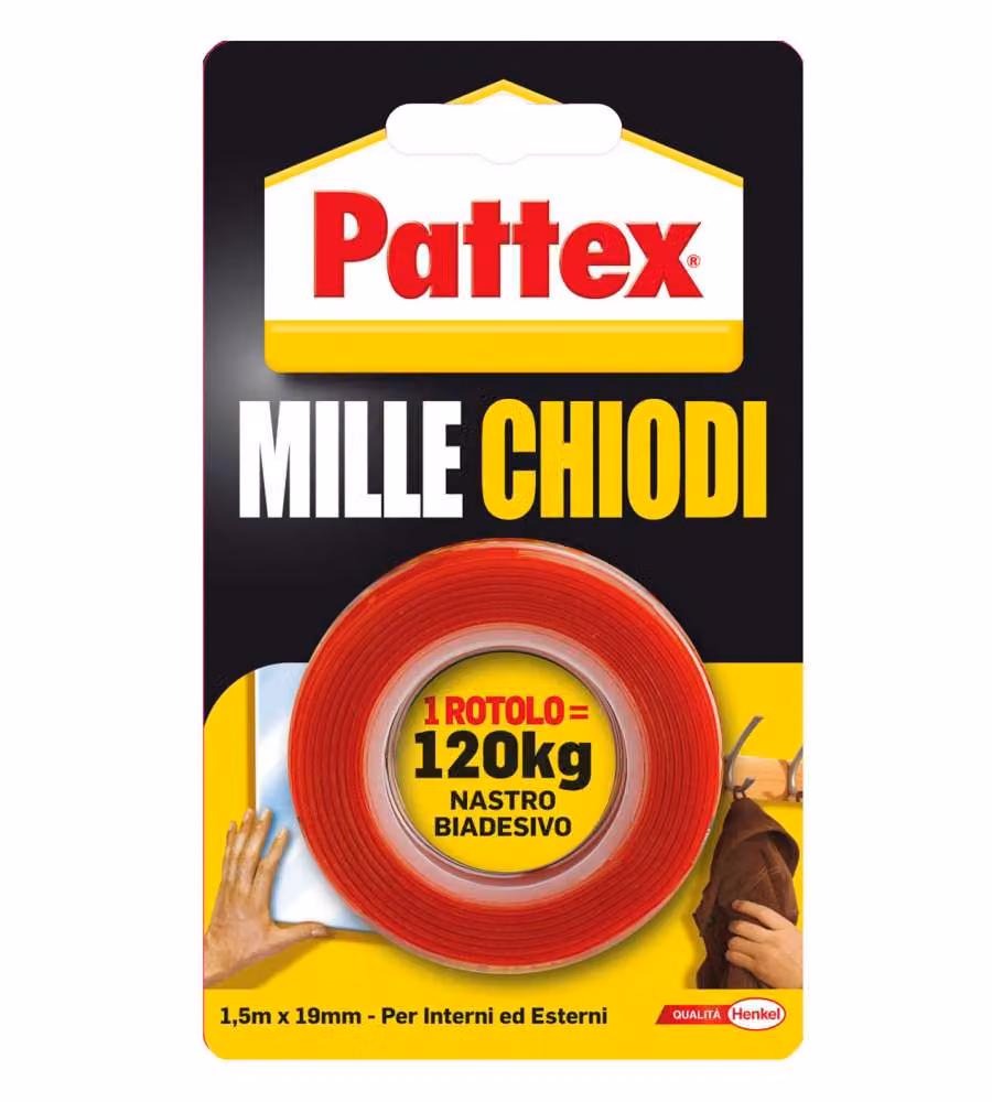 Nastro biadesivo Pattex Millechiodi Bianco L/P: 19 mm x 1,5 m – 2
