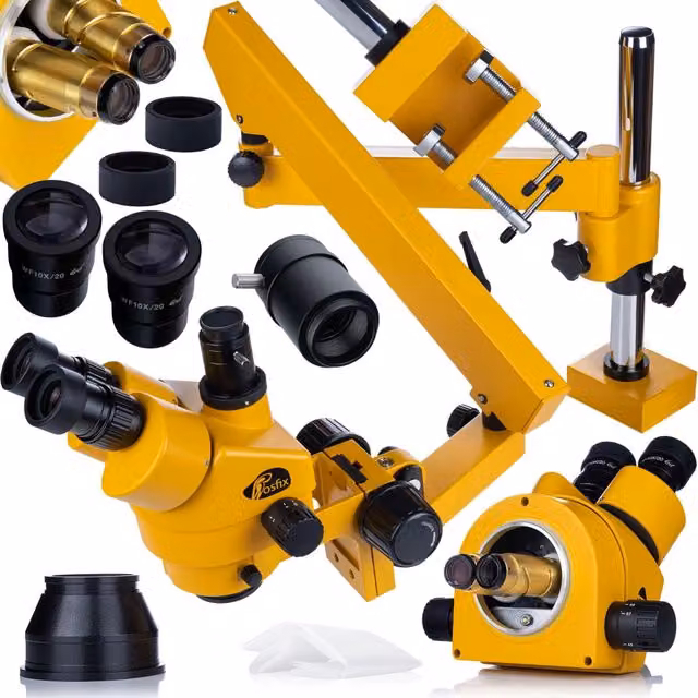 Mikroscopio Trinoculare Rosfix Neptune Pro MSNP-T-WDMS3-O Arancione e Giallo con Zoom 7-45x e Sistema Ottico Greenough per Lavoro di Precisione – 1