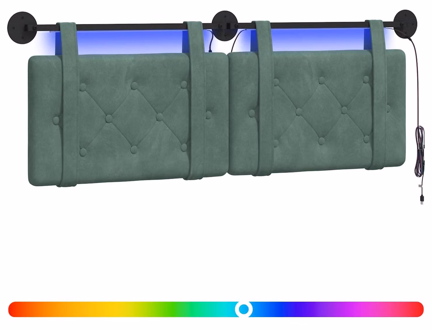 Testiera sospesa Con luce LED Verde Mare Velluto