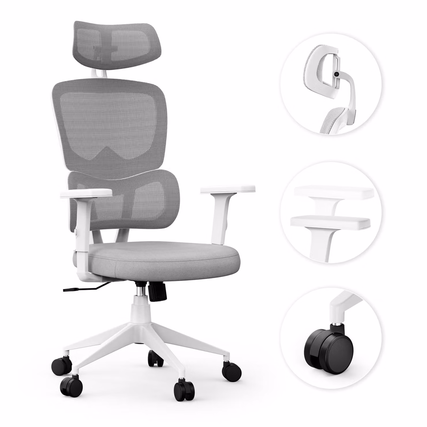 SENSE7 VENO Sedia da ufficio ergonomica Sedia da scrivania Bianca Schienale diviso Poggiatesta Schienale in rete Ufficio domestico Poltrona direzionale Sedia per PC Rotelle in gomma 120 kg