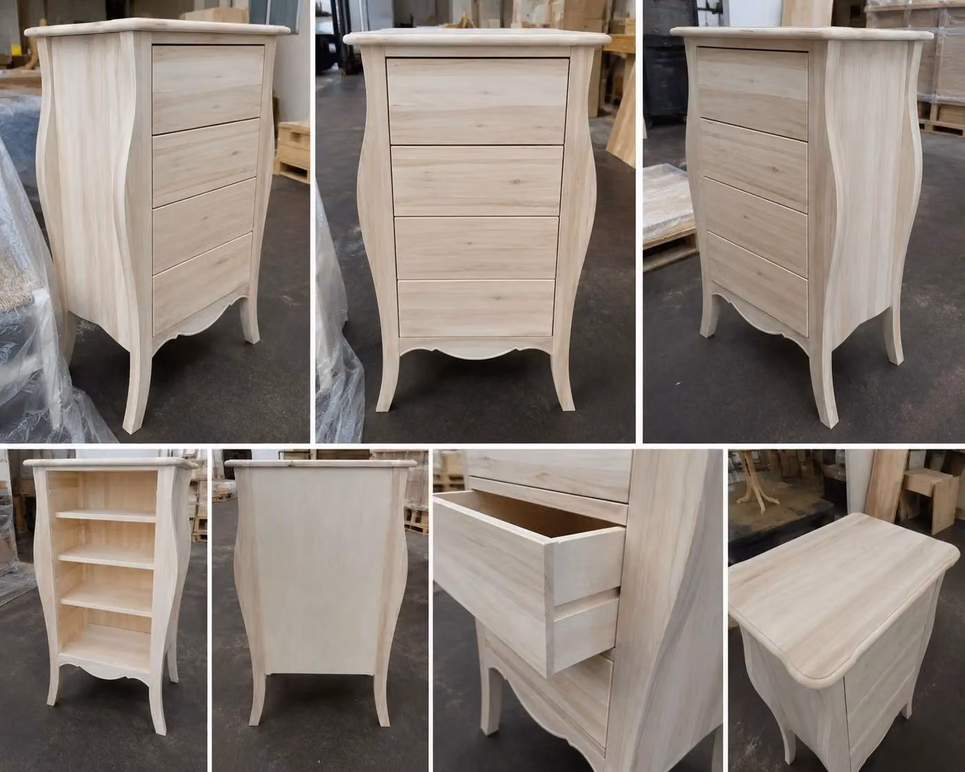 Cassettiera classica in legno grezzo con 4 cassetti Mobili 2G L/P/H: 62 x 42 x 105 cm – 2