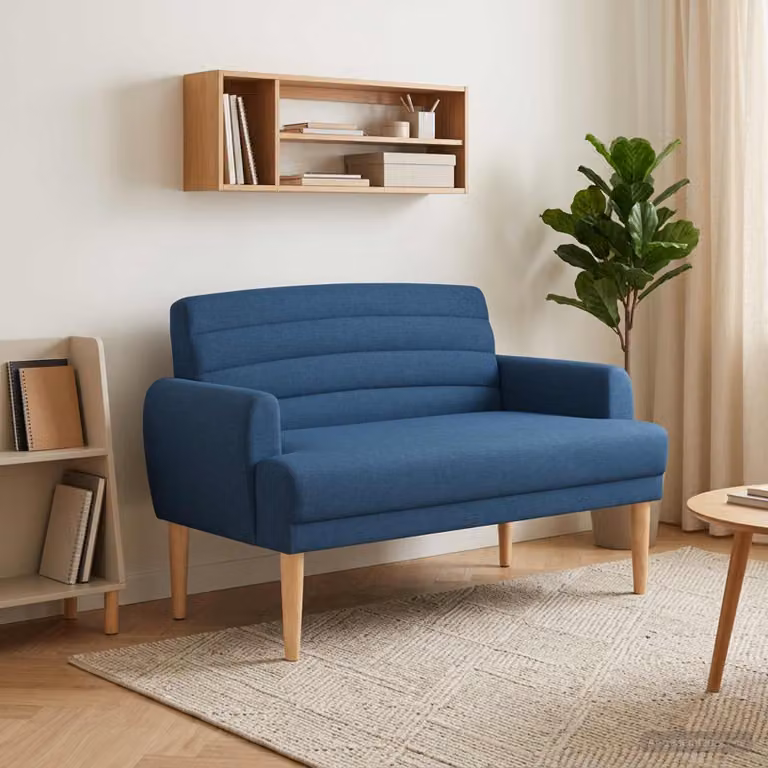 Loveseat vidaXL in tessuto blu con bottoni imbottiti, L: 116 cm, P: 67 cm, H: 80 cm