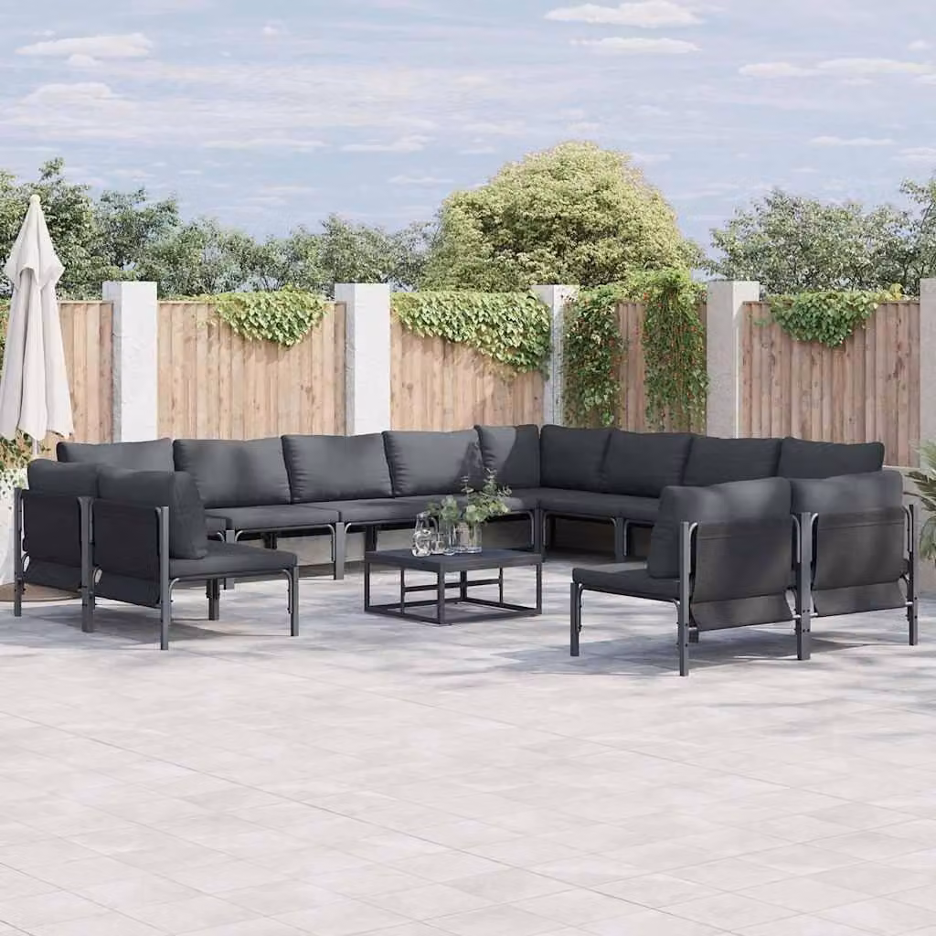 Maison Exclusive - Set da giardino composto da 13 pezzi, colore nero, struttura in acciaio