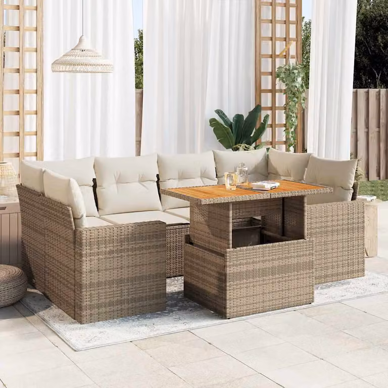 Maison Exclusive - Set da giardino 7 pezzi con cuscini Beige Poly Rattan