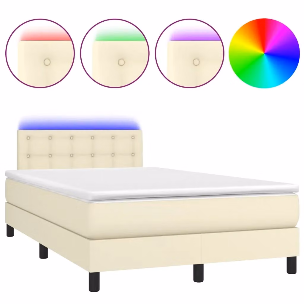 Letto con giroletto a molle, materasso ibrido, illuminazione LED e porta USB vidaXL, color crema e beige, L/P: 120 x 200 cm – 2