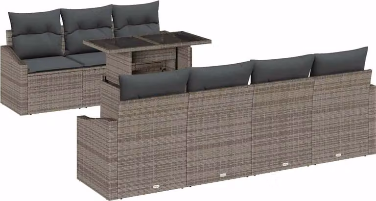 Set Divano da Giardino 8 pcs Grigio Poly Rattan