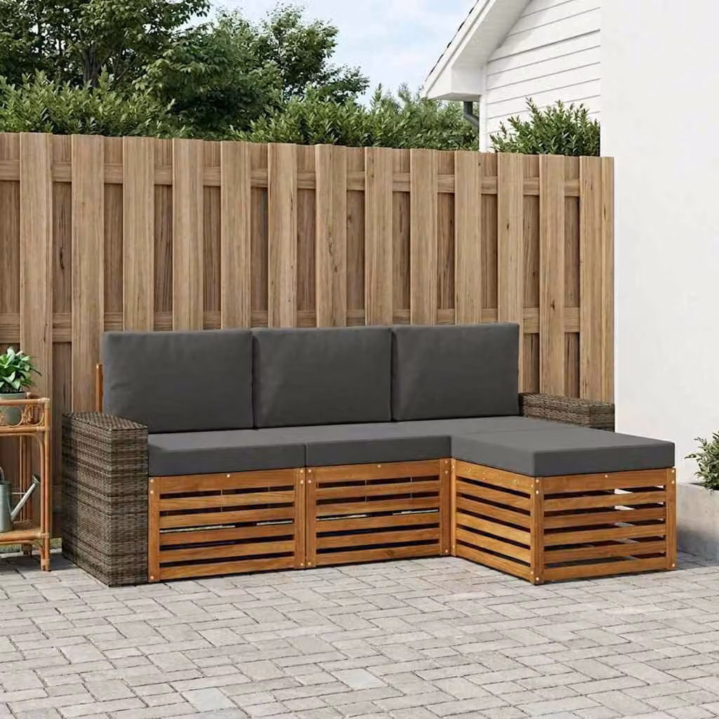 Set di divani da esterno a L vidaXL in legno di acacia con cuscini, beige e antracite