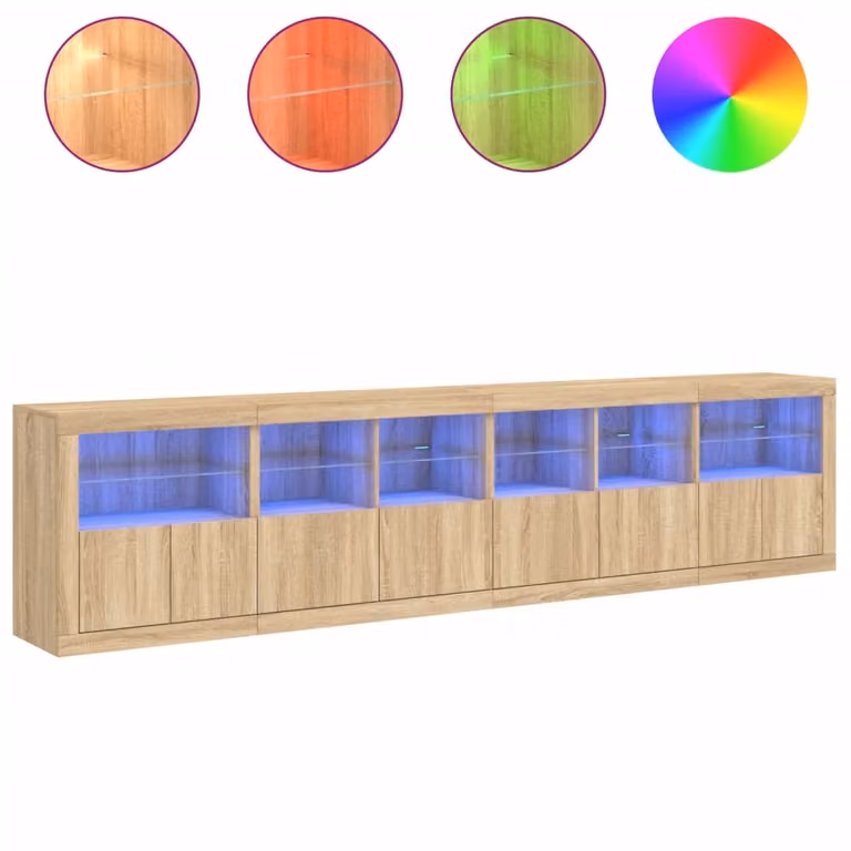 Credenza con Luci LED Rovere Sonoma 283x37x67 cm