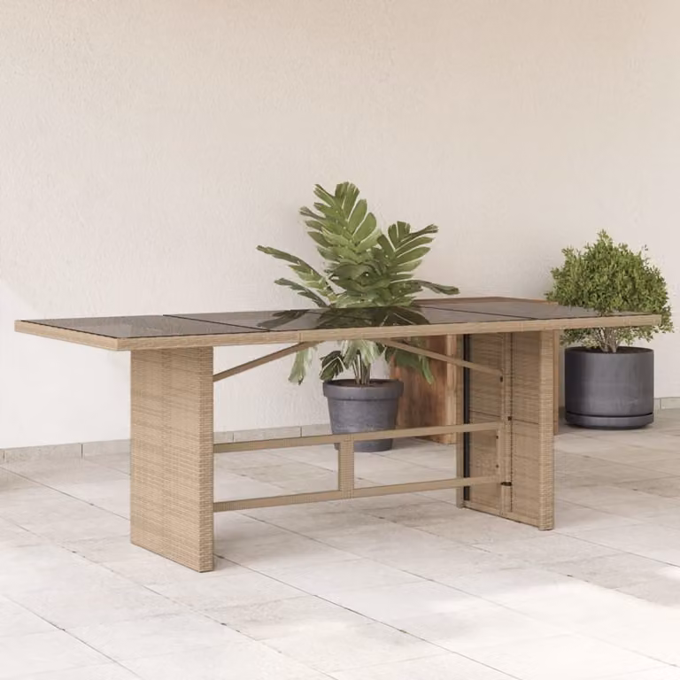 Maison Exclusive - Tavolo da giardino con piano in vetro Beige 190x80x75 cm Poly Rattan
