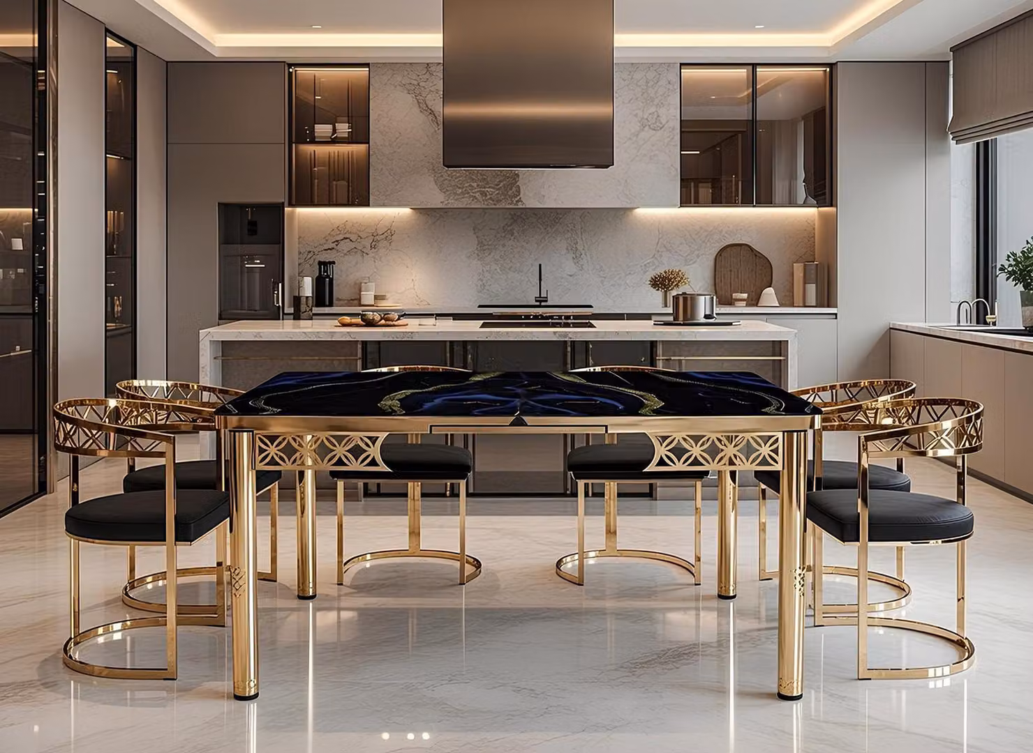 Tavolo da pranzo, nero, rettangolare, moderno, nuovo, lussuoso, elegante, confortevole