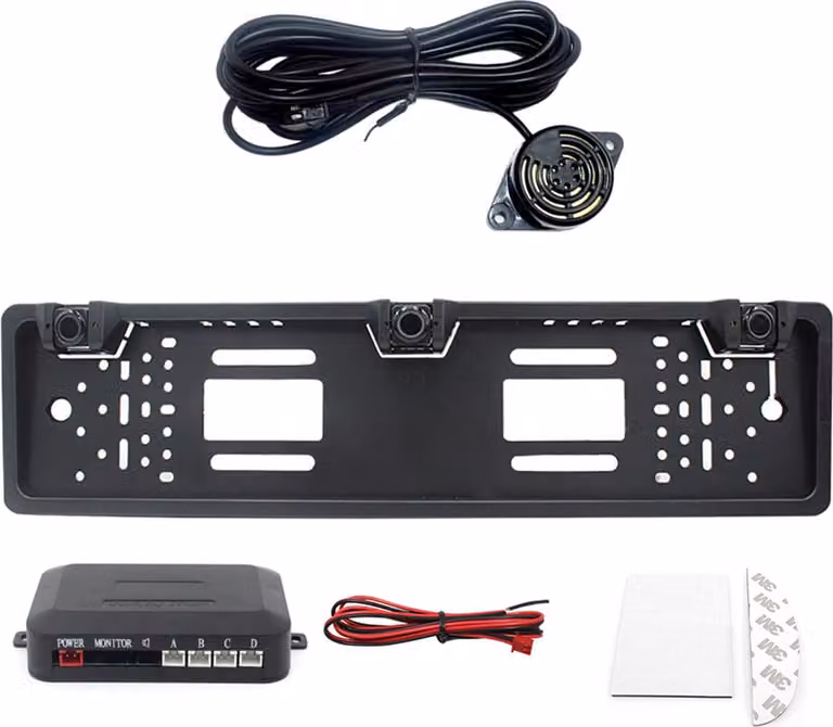 Kit sensore di parcheggio con cornice per targa auto Eu Europe nero