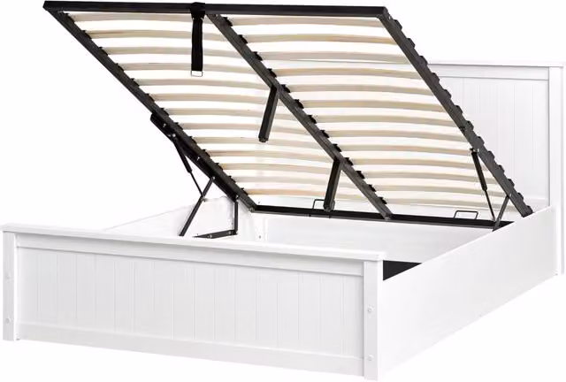 Letto matrimoniale in legno di pino 140 x 200 cm con telaio sollevabile e contenitore bianco Mobili per la camera da letto