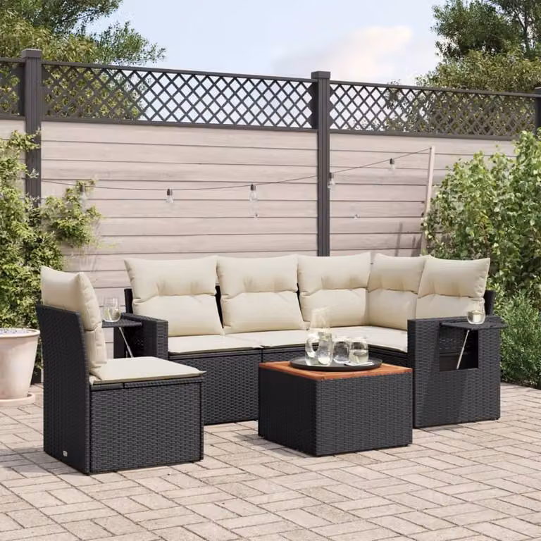 Maison Exclusive - Set Divano da Giardino 6 pz con Cuscini Nero in Polyrattan