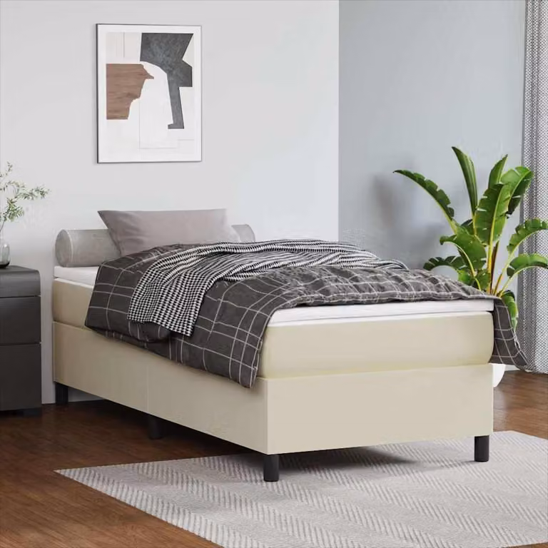 vidaXL Struttura Letto a Rete a Molle in Similpelle Beige L/P/H: 90 x 190 cm
