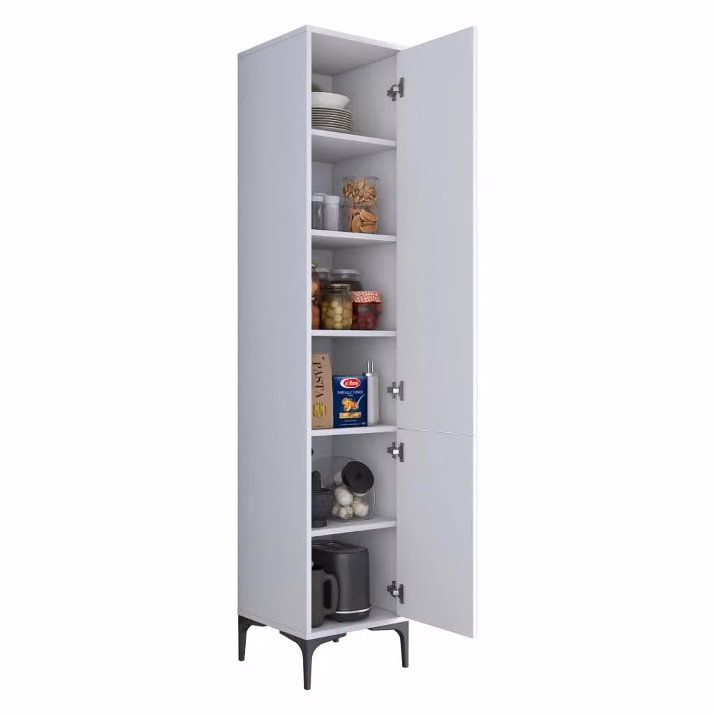 DMORA Mobile Colonna con Ante a Battente e Ripiani Interni, Bianco, L 40 cm x P 40 cm x H 199 cm – 2