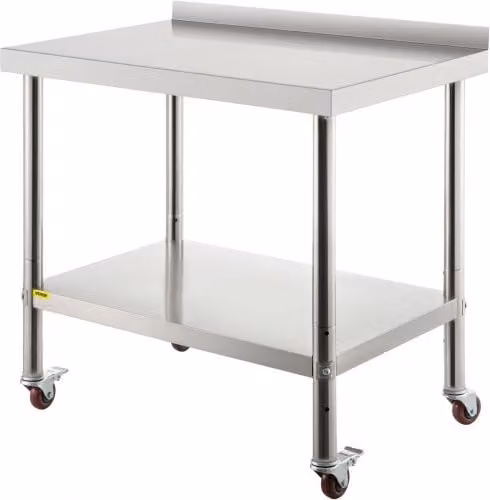 Tavolo di preparazione VEVOR in acciaio inossidabile color argento con ripiano regolabile e alzatina, L/P/H: 76,2 x 61,0 x 89,0 cm
