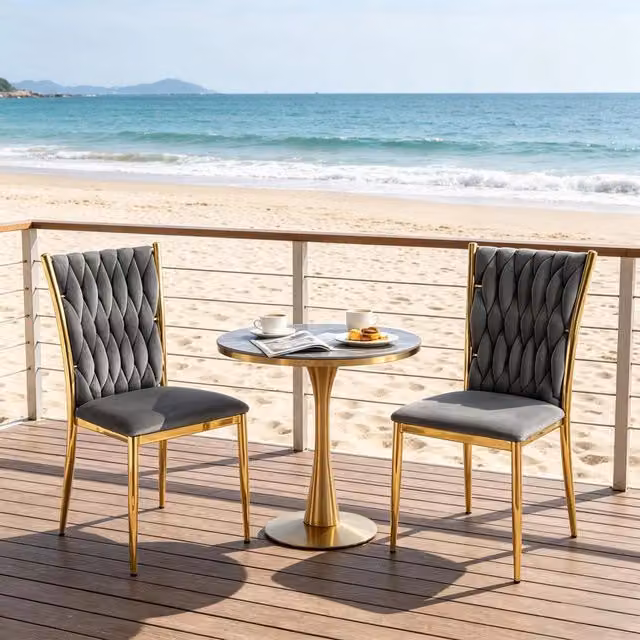 Set di 2 sedie da pranzo moderne WISHDOR in velluto grigio scuro e metallo oro