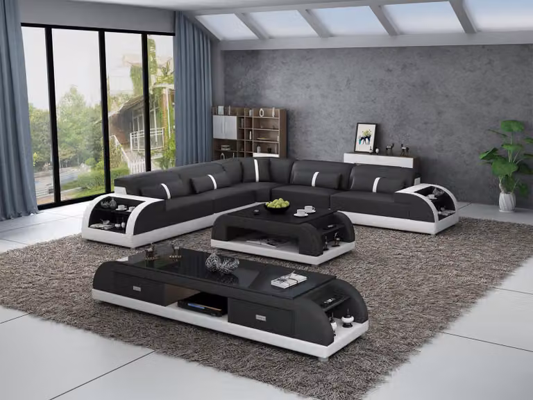 Ledersofa L-Form Couch Wohnlandschaft Ecksofa Garnitur Design Modern Sofa USB