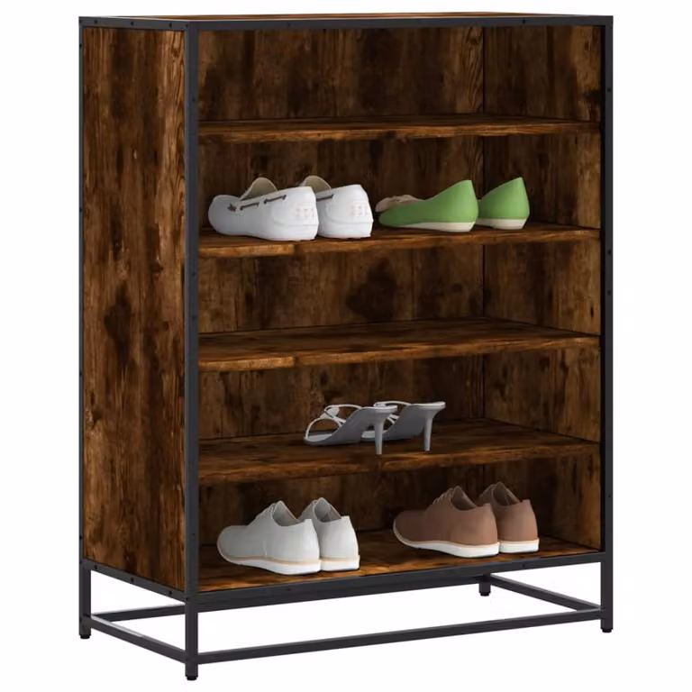 Scarpiera vidaXL in stile industriale in legno e metallo, colore Rovere Fumo, L 75 cm x P 38 cm x H 97,5 cm