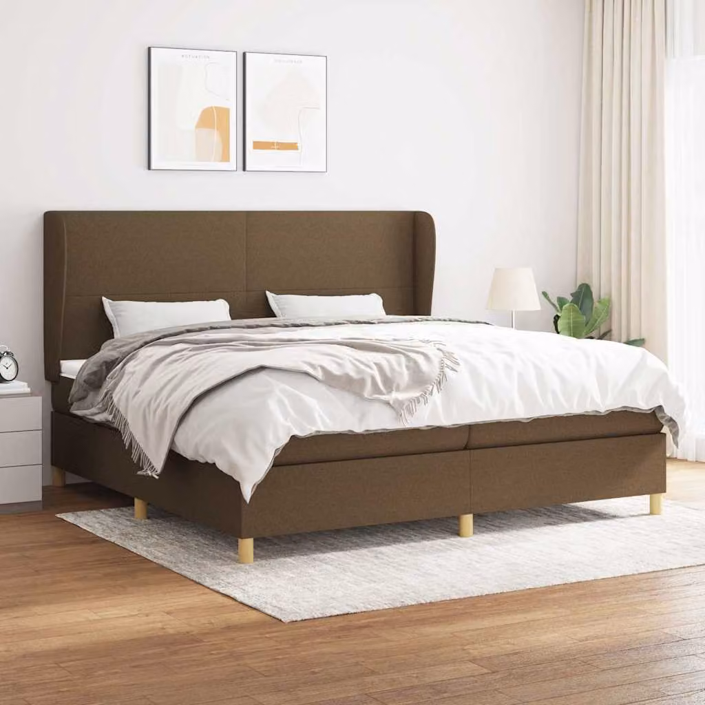vidaXL Letto Ibrido con Giroletto a Molle e Materasso in Tessuto Marrone e Bianco L/P/H: 200 x 200 x 25 cm